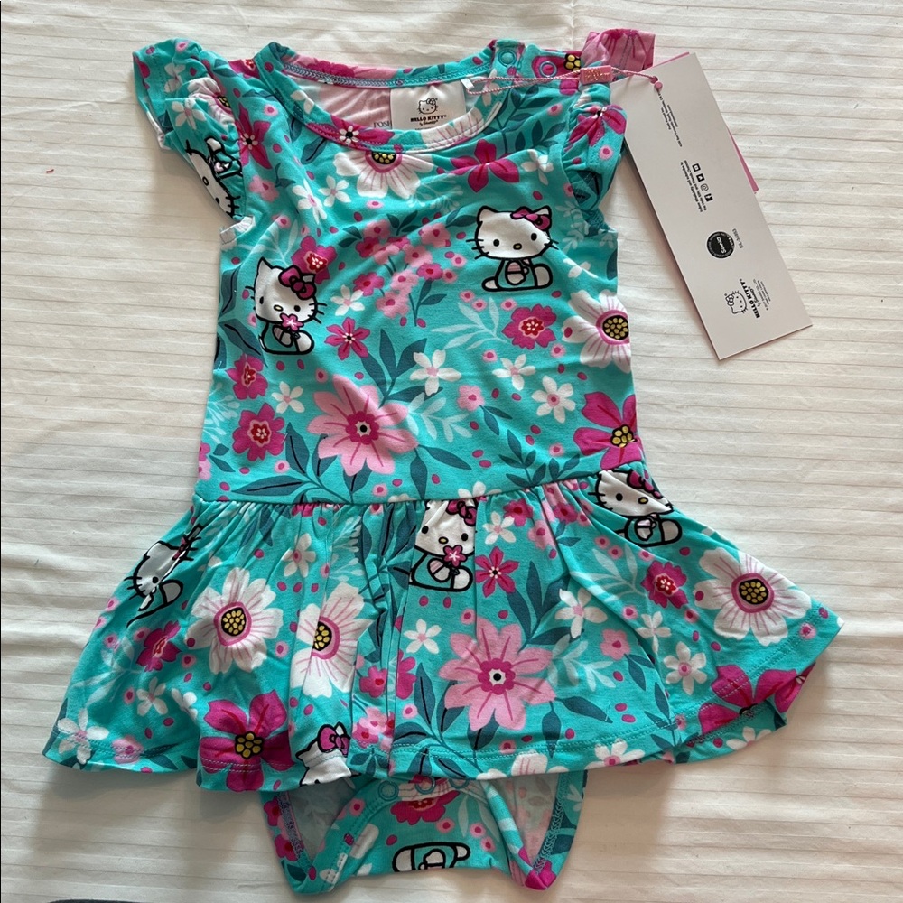 Posh Peanut HELLO KITTY FLORAL Ruffled Capsleeve Twirl Skirt Bodysuit 12-18 mo